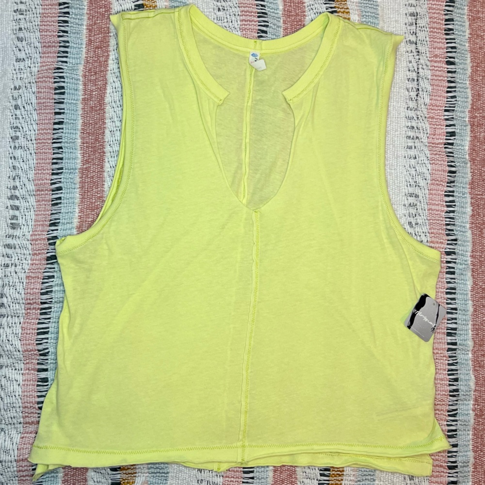 NWT Large Free People Movement Iced Lemon / Neon Green Sleeveless Active Shirt